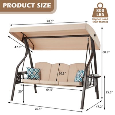 Image showing 6 th Upland 3-Seat Outdoor Porch Swing with Stand Canopy, 2 in 1 Swing Bed & Chair for Adult with Extra Pillows & Cup Holder for Yard