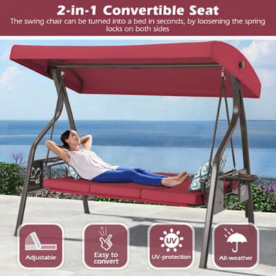 Image showing 1 th Upland 3-Seat Outdoor Porch Swing with Stand Canopy, 2 in 1 Swing Bed & Chair for Adult with Extra Pillows & Cup Holder for Yard