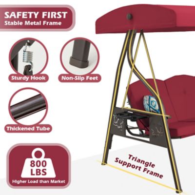Image showing 2 th Upland 3-Seat Outdoor Porch Swing with Stand Canopy, 2 in 1 Swing Bed & Chair for Adult with Extra Pillows & Cup Holder for Yard