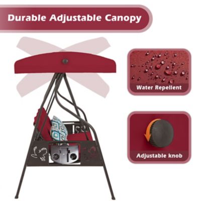Image showing 4 th Upland 3-Seat Outdoor Porch Swing with Stand Canopy, 2 in 1 Swing Bed & Chair for Adult with Extra Pillows & Cup Holder for Yard
