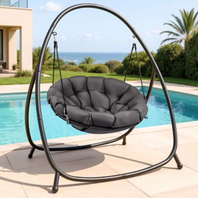 Upland Hammock Hanging Chair with Stand Round-Shaped Swing Chair Indoor with Padded Cushion for Outdoor Bedroom Patio Balcony