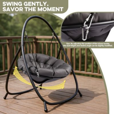 Image showing  Hammock Hanging Chair with Stand Round-Shaped Swing Chair Indoor with Padded Cushion for Outdoor Bedroom Patio Balcony