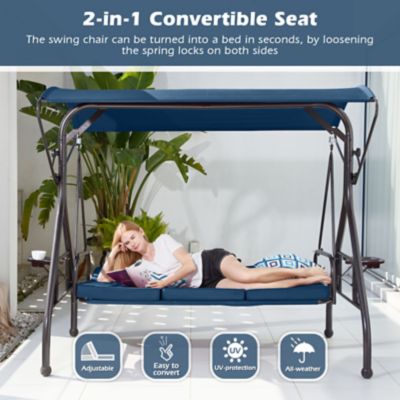 Image showing  800 lb. Patio Swing with Canopy 3 Seat Outdoor Porch Swing, Stand Cup Holder & Pillow Glider Chair for Backyard Poolside