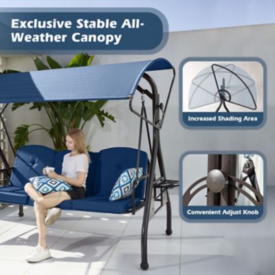 Image showing  800 lb. Patio Swing with Canopy 3 Seat Outdoor Porch Swing, Stand Cup Holder & Pillow Glider Chair for Backyard Poolside