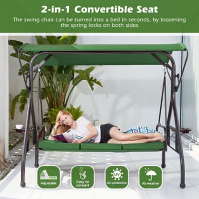 Image showing 1 th Upland 800 lb. Patio Swing with Canopy 3 Seat Outdoor Porch Swing, Stand Cup Holder & Pillow Glider Chair for Backyard Poolside