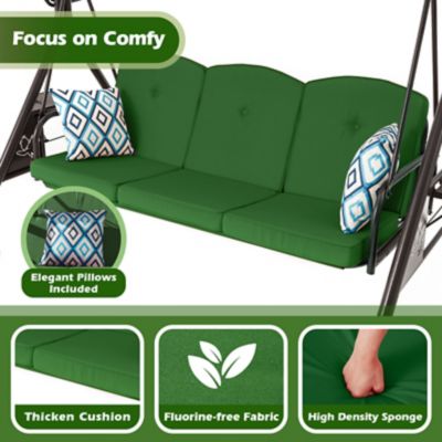 Image showing 3 th Upland 800 lb. Patio Swing with Canopy 3 Seat Outdoor Porch Swing, Stand Cup Holder & Pillow Glider Chair for Backyard Poolside