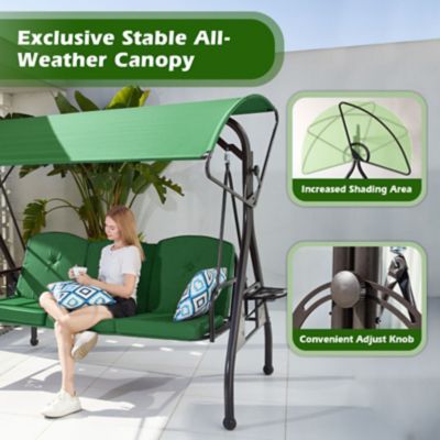 Image showing 4 th Upland 800 lb. Patio Swing with Canopy 3 Seat Outdoor Porch Swing, Stand Cup Holder & Pillow Glider Chair for Backyard Poolside