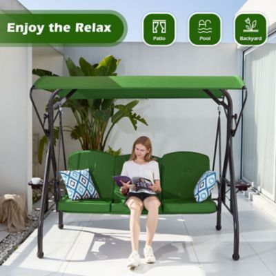 Image showing 5 th Upland 800 lb. Patio Swing with Canopy 3 Seat Outdoor Porch Swing, Stand Cup Holder & Pillow Glider Chair for Backyard Poolside
