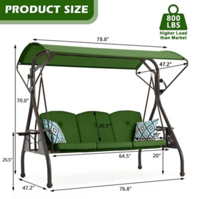 Image showing 6 th Upland 800 lb. Patio Swing with Canopy 3 Seat Outdoor Porch Swing, Stand Cup Holder & Pillow Glider Chair for Backyard Poolside