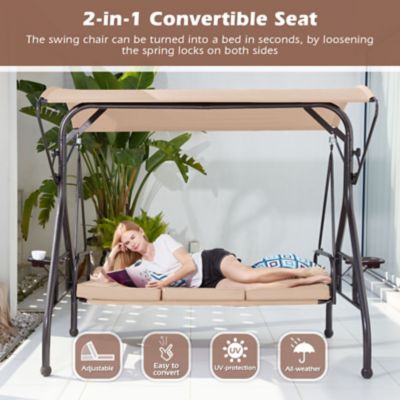 Image showing 1 th Upland 800 lb. Patio Swing with Canopy 3 Seat Outdoor Porch Swing, Stand Cup Holder & Pillow Glider Chair for Backyard Poolside