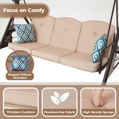 Image showing 3 th Upland 800 lb. Patio Swing with Canopy 3 Seat Outdoor Porch Swing, Stand Cup Holder & Pillow Glider Chair for Backyard Poolside