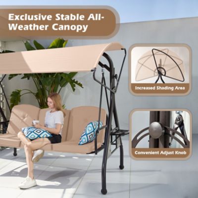 Image showing 4 th Upland 800 lb. Patio Swing with Canopy 3 Seat Outdoor Porch Swing, Stand Cup Holder & Pillow Glider Chair for Backyard Poolside