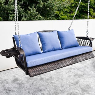 Upland 900LBS 3-Seat Heavy Duty Outdoor Patio Swing Chair with Cushions & 8.9ft Chains Hanging Bench with Upgraded Cup Holders