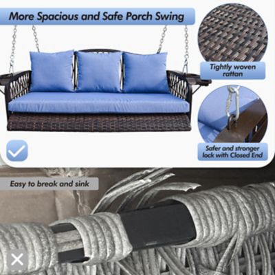 Image showing  900LBS 3-Seat Heavy Duty Outdoor Patio Swing Chair with Cushions & 8.9ft Chains Hanging Bench with Upgraded Cup Holders