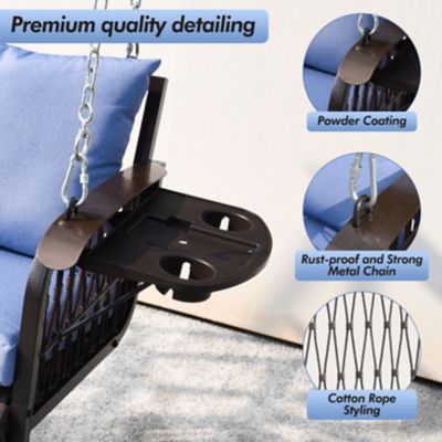 Image showing  900LBS 3-Seat Heavy Duty Outdoor Patio Swing Chair with Cushions & 8.9ft Chains Hanging Bench with Upgraded Cup Holders