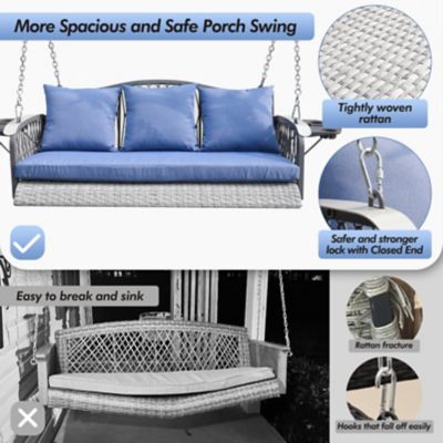 Image showing  900LBS 3-Seat Heavy Duty Outdoor Patio Swing Chair with Cushions & 8.9ft Chains Hanging Bench with Upgraded Cup Holders