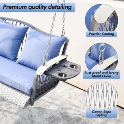 Image showing  900LBS 3-Seat Heavy Duty Outdoor Patio Swing Chair with Cushions & 8.9ft Chains Hanging Bench with Upgraded Cup Holders