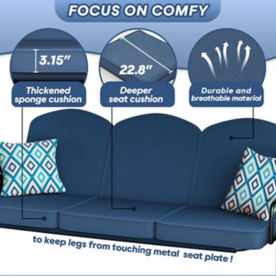 Image showing  3 Seat Outdoor Porch Swing with Stand 800 lb. 2 in 1 Swing Bed with Adjustable Canopy & Cushion, Khaki, Square Tube