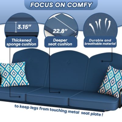 Image showing  3 Seat Outdoor Porch Swing with Stand 800 lb. 2 in 1 Swing Bed with Adjustable Canopy and Cushion, Khaki, Round Tube
