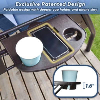 Image showing  3 Seat Outdoor Porch Swing with Stand 800 lb. 2 in 1 Swing Bed with Adjustable Canopy and Cushion, Khaki, Round Tube