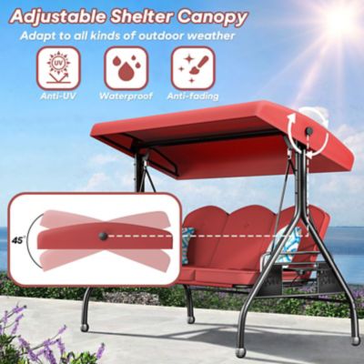 Image showing 3 th Upland 3 Seat Outdoor Porch Swing with Stand 800 lb. 2 in 1 Swing Bed with Adjustable Canopy and Cushion, Khaki, Round Tube