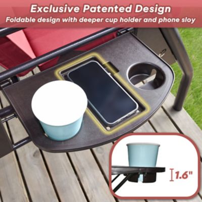 Image showing 4 th Upland 3 Seat Outdoor Porch Swing with Stand 800 lb. 2 in 1 Swing Bed with Adjustable Canopy and Cushion, Khaki, Round Tube