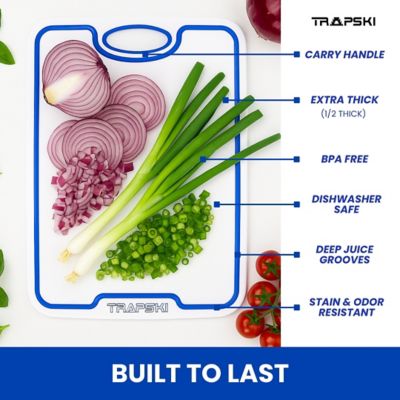 Image showing  Premium Cutting Board 1/2 Thick, Multi-Use, Juice Groove, 9 x 12in., Small, White/Blue/White