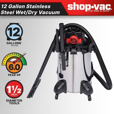 Image showing 7 th Shop-Vac 12 gal. 6.0 Peak HP Stainless Steel Wet/Dry Vacuum
