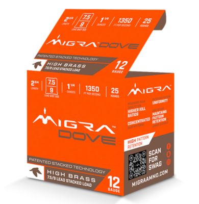 Migra Ammunitions 12-Gauge Dove 7.5/9-Shot Shotgun Shells, 2-3/4 in., 1-1/4 oz., 25 Rounds