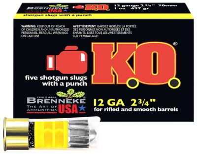 Brenneke 12-Gauge K.O. Shotgun Slugs, 2.75 in., 1 oz., 5 Rounds