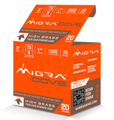 Migra Ammunitions 20-Gauge Dove 7.5/9-Shot Shotgun Shells, 3 in., 1-1/4 oz., 25 Rounds