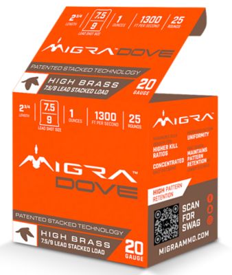 Migra Ammunitions 20-Gauge Dove 7.5/9-Shot Shotgun Shells, 2-3/4 in., 1 oz., 25 Rounds