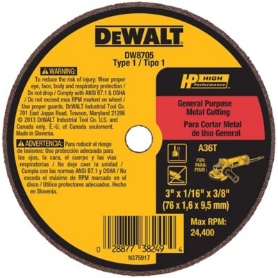 DEWALT 3 x 1/16 x 3/8 A36T Type 1 HP Metal Cutoff Wheels