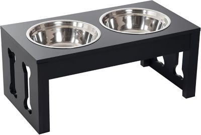 Pawhut 23 in. Elevated Dog Bowls Pet Food Bowl Dog Feeding Station with Modern Dog Bone