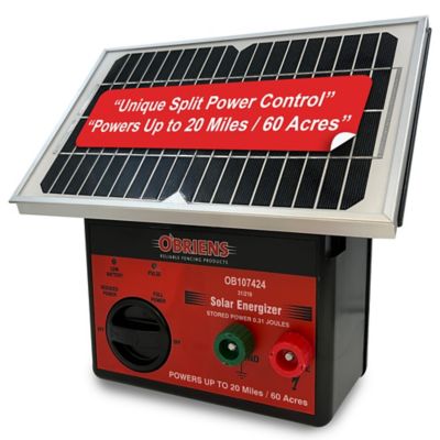 O'Briens 0.31 Joule Solar Electric Fence Charger, Powers Up to 20 Miles or 60 ac