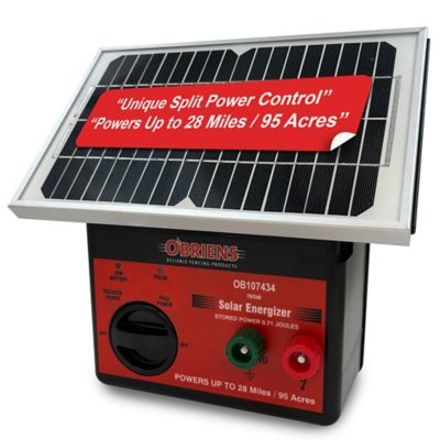 O'Briens 0.71 Joule Solar Electric Fence Charger, Powers Up to 28 Miles or 95 ac