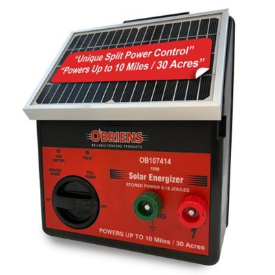 O'Briens 0.15 Joule Solar Fence Energizer, Electric Fence Charger for Up to 10 Miles or 30 ac