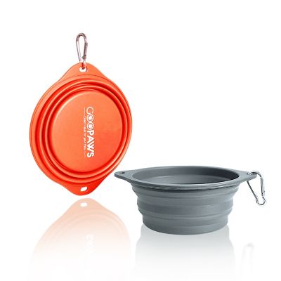 GOOPAWS Silicone Non-Skid Travel Cat & Dog Bowl, 2 ct., Orange/Grey