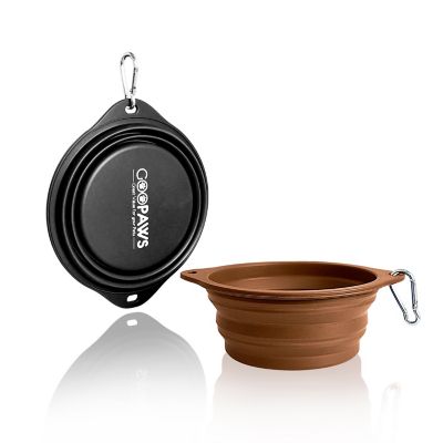 GOOPAWS Silicone Non-Skid Travel Cat & Dog Bowl, 2 ct., Black/Brown