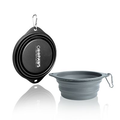 GOOPAWS Silicone Non-Skid Travel Cat & Dog Bowl, 2 ct., Black/Grey
