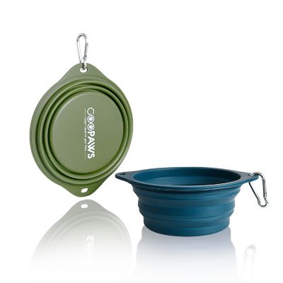 GOOPAWS Silicone Non-Skid Travel Cat & Dog Bowl, 2 ct., Blue/Green