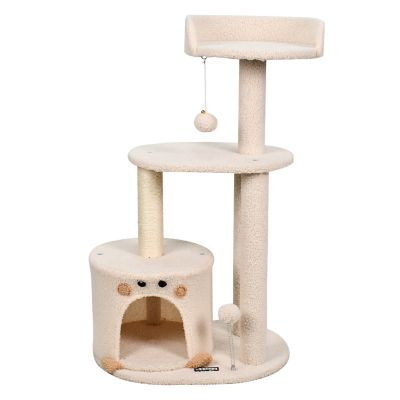 GOOPAWS 34 in. Faux Fur Top Perch Cat Tree & Condo, Cream
