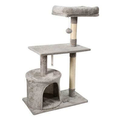 Image showing  38 in. Faux Fur Top Perch Cat Tree & Condo, Light Grey