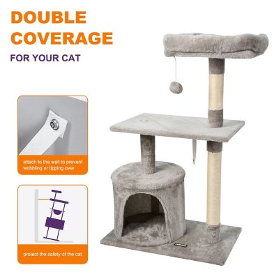 Image showing  38 in. Faux Fur Top Perch Cat Tree & Condo, Light Grey