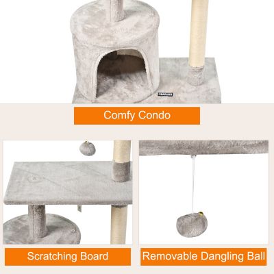 Image showing  38 in. Faux Fur Top Perch Cat Tree & Condo, Light Grey