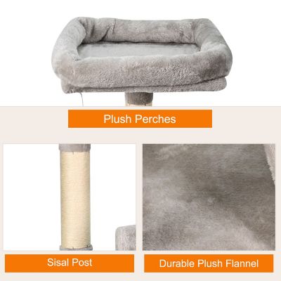 Image showing  38 in. Faux Fur Top Perch Cat Tree & Condo, Light Grey