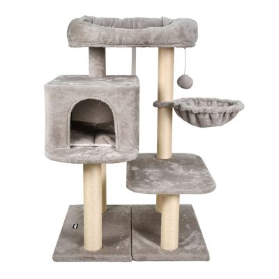 GOOPAWS 43 in. Faux Fur Top Perch Cat Tree & Condo, Light Grey