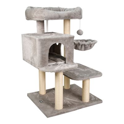 Image showing  43 in. Faux Fur Top Perch Cat Tree & Condo, Light Grey