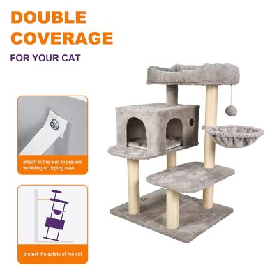Image showing  43 in. Faux Fur Top Perch Cat Tree & Condo, Light Grey