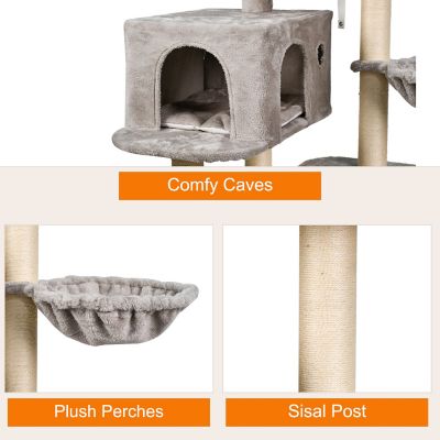 Image showing  43 in. Faux Fur Top Perch Cat Tree & Condo, Light Grey